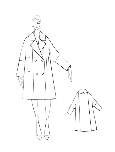 Bir Kadın Ceket Seti Kroki Moda Tasarımı — Stok fotoğraf
