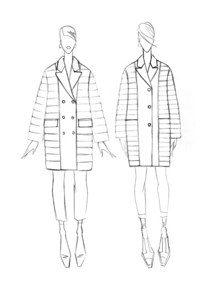 Schets Van Een Vrouwelijke Vacht Set Fashion Design — Stockfoto