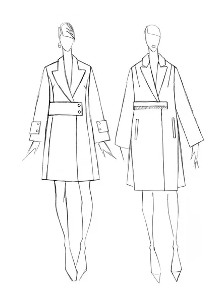 Croquis Ensemble Manteaux Féminins Design Mode — Photo