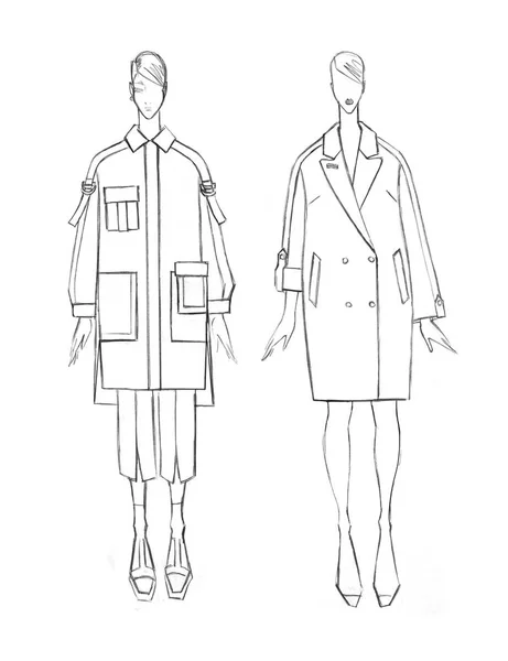 Skizze Einer Weiblichen Garderobe Modedesign — Stockfoto