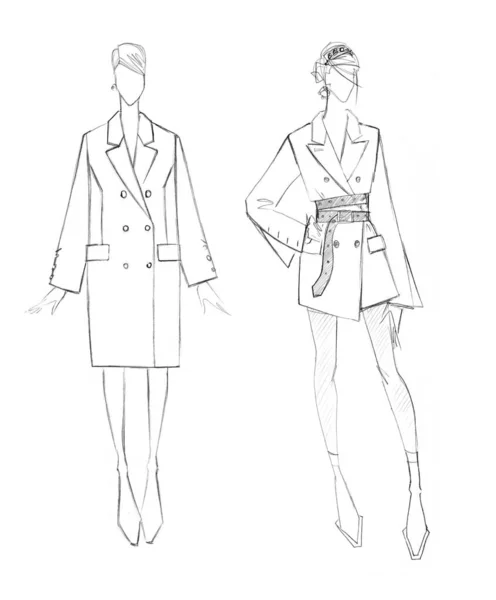 女性外套套装的草图 时尚设计 — 图库照片