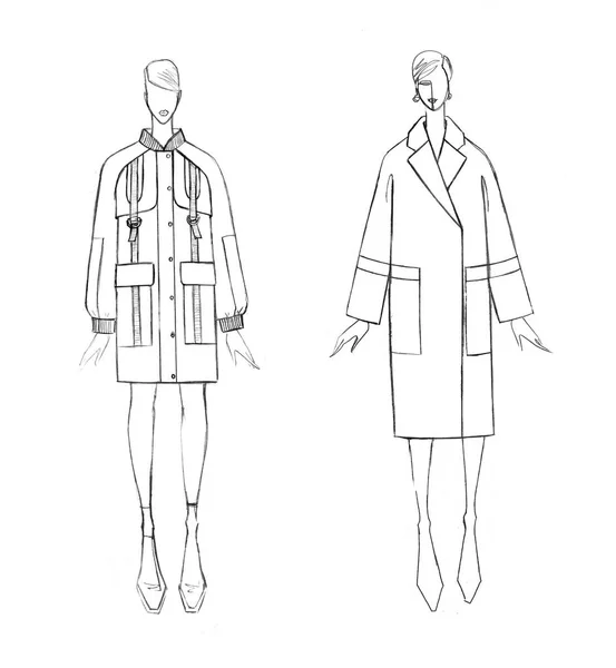 Croquis Ensemble Manteaux Féminins Design Mode — Photo