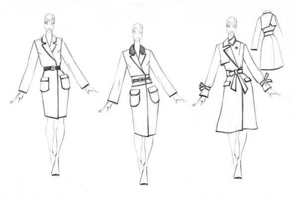 Náčrt Ženského Kabátu Módní Design — Stock fotografie