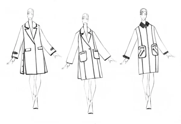 Начерк Жіночого Набору Пальто Дизайн Моди — стокове фото