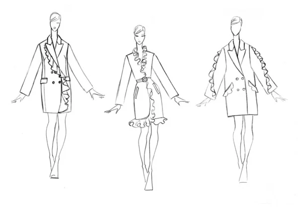 Skizze Einer Weiblichen Garderobe Modedesign — Stockfoto