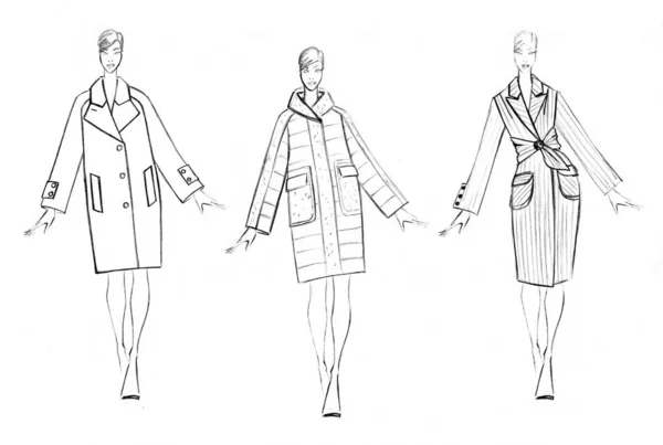 Schets Van Een Vrouwelijke Vacht Set Fashion Design — Stockfoto