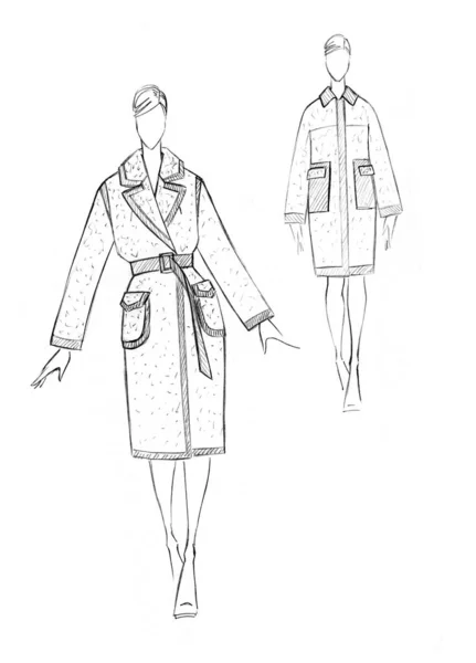 Croquis Ensemble Manteaux Féminins Design Mode — Photo