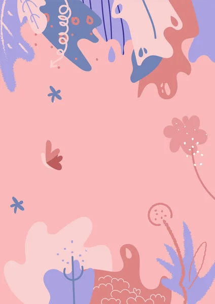Deckblatt Mit Blumen Blättern Und Schmetterlingen Pastellfarben Streifen Und Ecken — Stockvektor