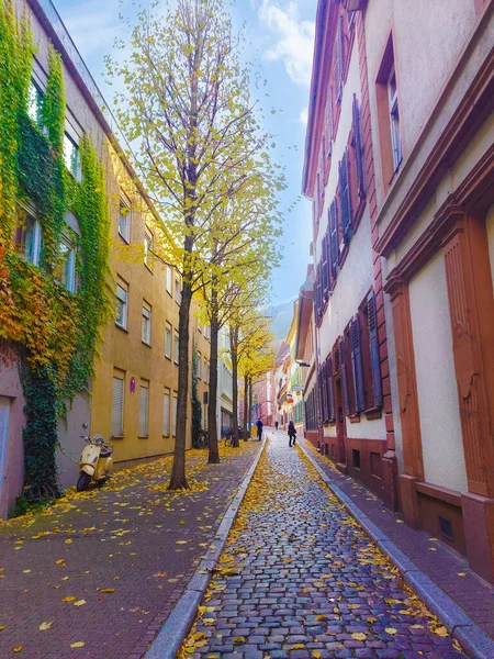 Höstväg i staden bland husen. — Stockfoto