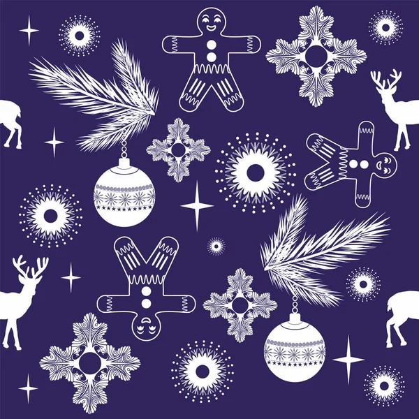 Nahtloses Muster auf einem Weihnachtsthema. nur zwei Farben. Frohe Weihnachten — Stockvektor