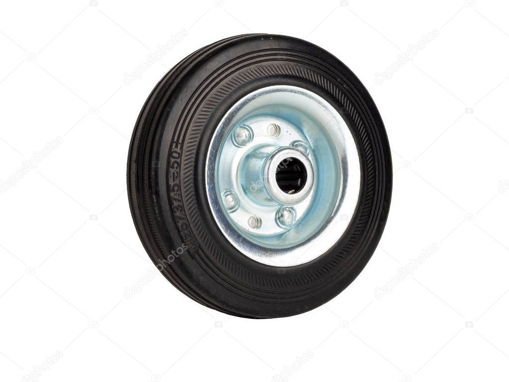 Steel industrial wheel with rubber tire