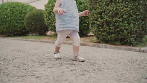 Niña pequeña en ropa casual pasar el día al aire libre — Vídeo de stock