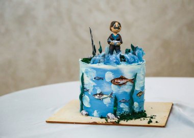 Güzel mavi pasta, yakın plan, deniz tarzı.