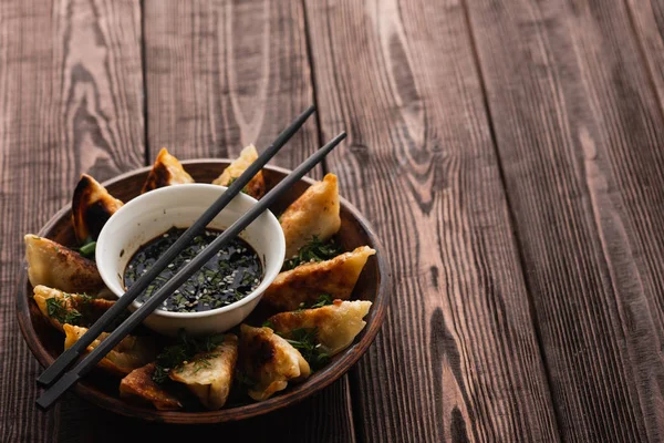 Gebakken Chinese Knoedel Genaamd Gyoza Soort Van Aziatisch Eten — Stockfoto