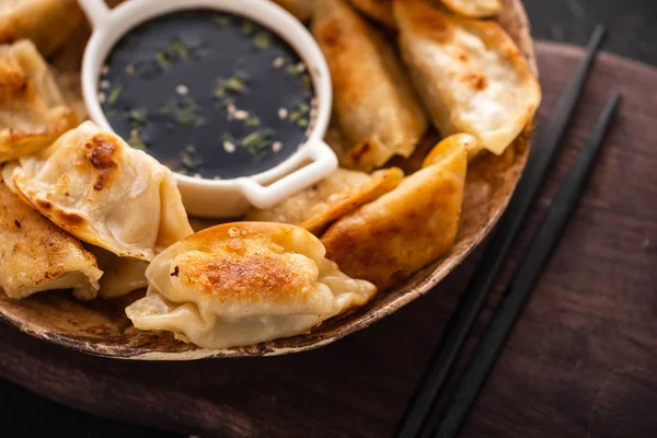 Gebakken Chinese Knoedel Genaamd Gyoza Soort Van Aziatisch Eten — Stockfoto