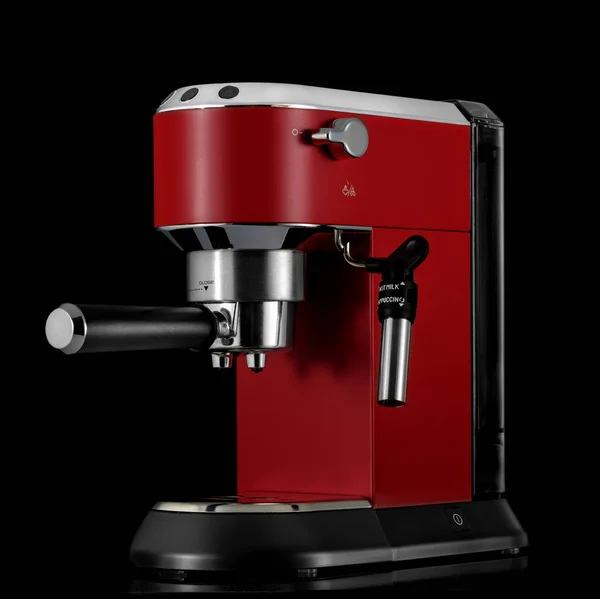 Macchina Caffè Espresso Rosso Sfondo Nero — Foto Stock