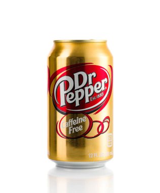 Minsk, Beyaz Rusya - 7 Haziran 2018: Miyim, Dr Pepper kafein ücretsiz alkolsüz içecek beyaz arka plan üzerinde izole. Dr Pepper eşsiz bir lezzet sahip olarak pazarlanan bir meşrubat var. İçki 1880 oluşturulan.