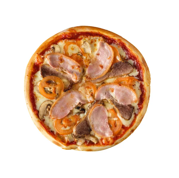 Saboroso Caseiro Pizza Saborosa Isolada Fundo Branco Vista Superior — Fotografia de Stock