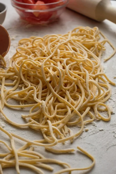 Getrocknete Eiernudeln Rohe Frische Spaghetti — Stockfoto