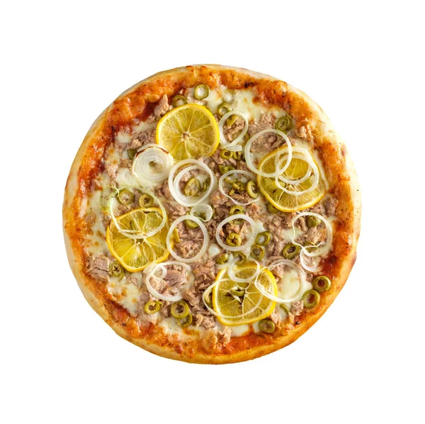 Saboroso Caseiro Pizza Saborosa Isolada Fundo Branco Vista Superior — Fotografia de Stock