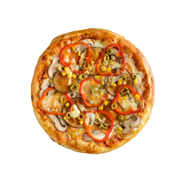 Saboroso Caseiro Pizza Saborosa Isolada Fundo Branco Vista Superior — Fotografia de Stock