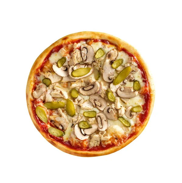 Lezat Buatan Sendiri Pizza Beraroma Diisolasi Pada Latar Belakang Putih — Stok Foto