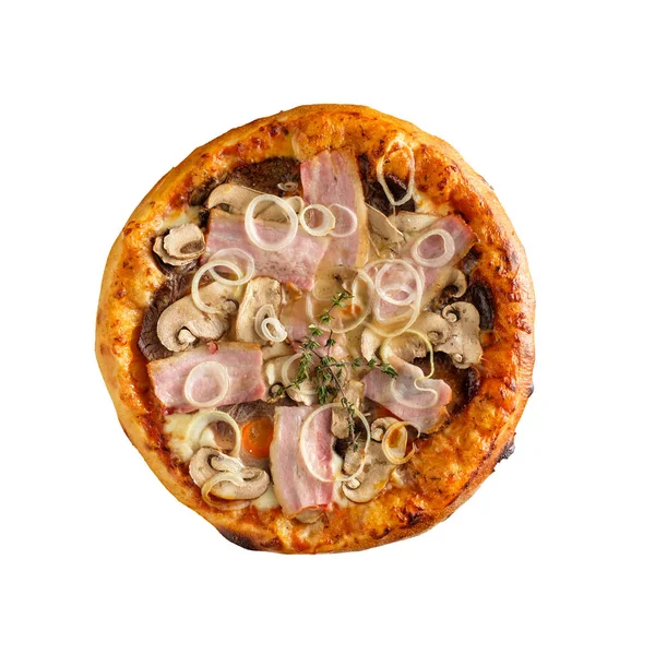 Saboroso Caseiro Pizza Saborosa Isolada Fundo Branco Vista Superior — Fotografia de Stock