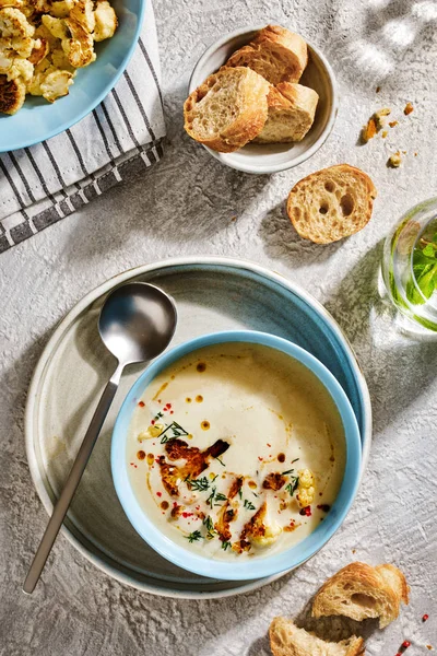 Sup Krim Vegetarian Dengan Brokoli Pemandangan Bagus Konsep Makan Yang — Stok Foto
