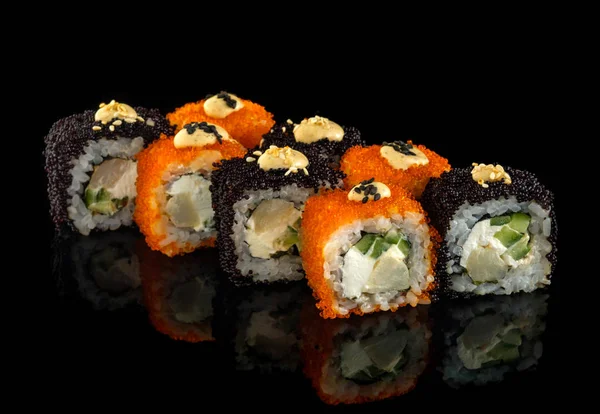 Set sushi roll. Traditional Japanese cuisine. Isolated on black — Stock Photo, Image