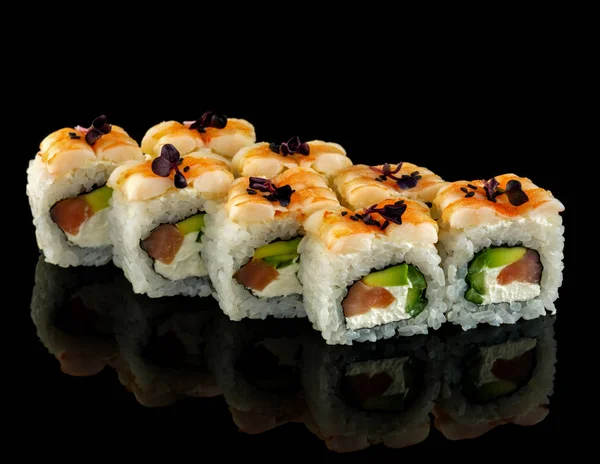 Set sushi roll. Traditional Japanese cuisine. Isolated on black — Stock Photo, Image