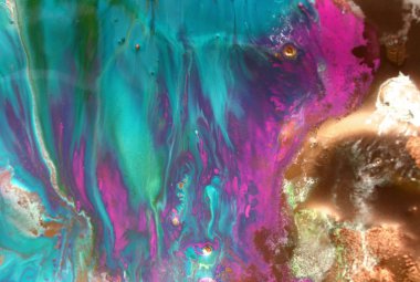 Mavi, yeşil ve altın sıvı doku. Elle çizilmiş Ebru arka plan. Mürekkep mermer soyut desen