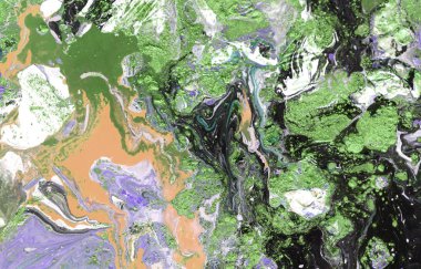 Altın pul ile mermer yeşil arka plan. Sıvı mermer mürekkep desen.