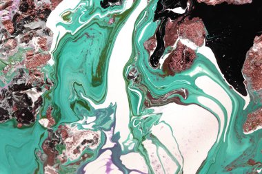 Altın pul ile mermer yeşil arka plan. Sıvı mermer mürekkep desen.