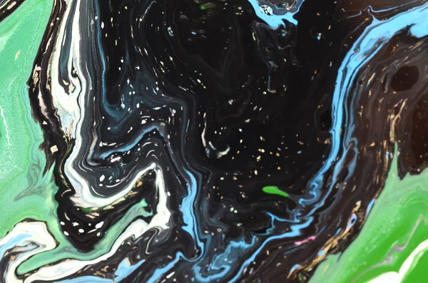 大理石绿色抽象背景金色亮片 液体的大理石墨迹模式 — 图库照片