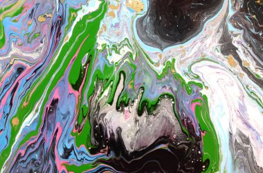 Mavi ve altın sıvı doku. Suluboya elle çizilmiş Ebru illüstrasyon. Mürekkep mermer arka plan