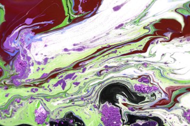 Mavi, yeşil ve altın sıvı doku. Elle çizilmiş Ebru arka plan. Mürekkep mermer soyut desen