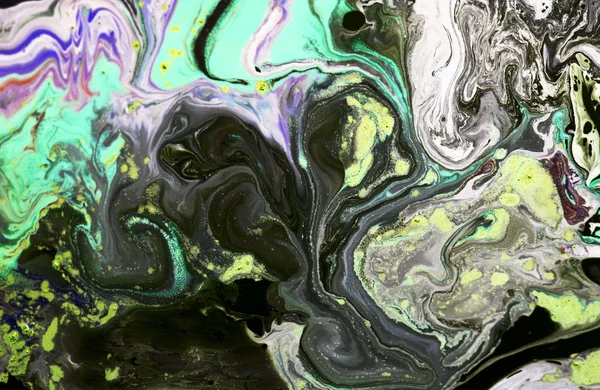 Blue, green and gold liquid texture. Hand drawn marbling background. Ink marble abstract pattern