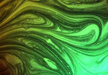 Altın Ebru doku tasarım. Koyu yeşil ve altın mermer örnek. Sanat sıvı.