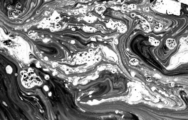 Siyah ve beyaz sıvı doku. Suluboya el mermer çizimi. Soyut vektör arkaplanı. Tek renkli mermer desen. 