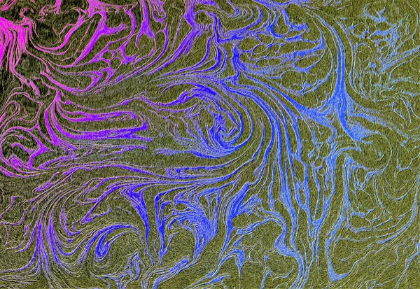 Liquid uneven blue and green marbling pattern with glare of light.