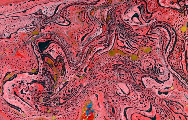 Altın mermer desen tasarımı. Kırmızı ve altın mermer desenli. Akışkan sanat.