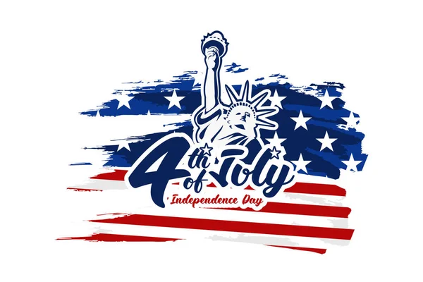 美国独立日是七月四日 美国国旗的颜色用自由的图画来描绘笔划 独立日快乐 病媒净化 适用于贺卡 海报及横幅 — 图库矢量图片