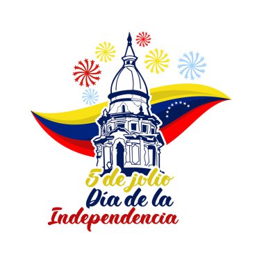 Çeviri: 5 Temmuz, Bağımsızlık Günü. Venezuela vektör illüstrasyonunun Bağımsızlık Günü (dia de la dependencia). Tebrik kartı, poster ve afiş için uygun.