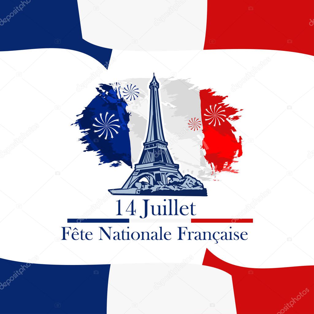 (Translate:July 14, French National Day) Happy bastille day (Fte nationale franaise) vector illustration. Suitable for greeting card, poster and banner