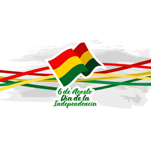 Перевод: 6 августа, суббота. С Днем Независимости Боливии векторная иллюстрация. Подходит для поздравительных открыток, плакатов и баннеров. 