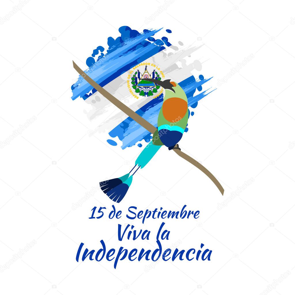 Translation: September 15, Long live the Independence! Happy Independence Day of El Salvador vector illustration. Suitable for greeting card, poster and banner.