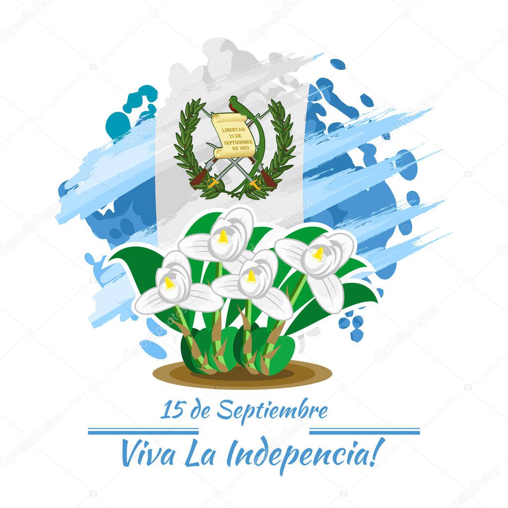 Translation: September 15, Long live the Independence! Happy Independence day of Guatemala vector illustration. Suitable for greeting card, poster and banner.Print