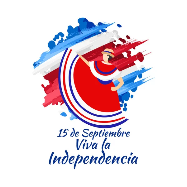 9月15日 独立万岁 哥斯达黎加独立日快乐旗矢量图解 适用于贺卡 海报及横幅 — 图库矢量图片