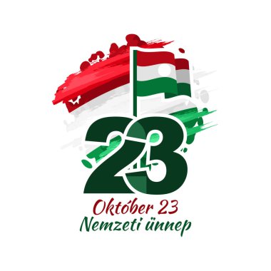 Tercümesi: 23 Ekim, Ulusal Gün. Macaristan Ulusal Bayramı (Nemzeti nnep) - 1956 Devrimi hatıra vektör illüstrasyonu. Tebrik kartı, poster ve afiş için uygun.