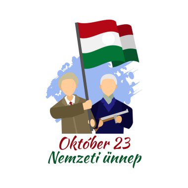 Tercümesi: 23 Ekim, Ulusal Gün. Macaristan Ulusal Bayramı (Nemzeti nnep) - 1956 Devrimi hatıra vektör illüstrasyonu. Tebrik kartı, poster ve afiş için uygun.